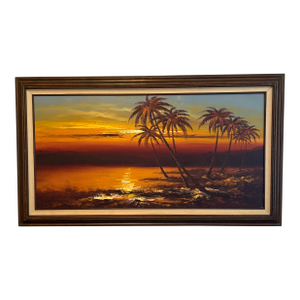 Vintage Oversized Sunset Beach Oil Painting