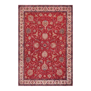 Shabby Chic Tabriz Red/Beige Wool Rug - 10'3'' X 13'2'' For Sale