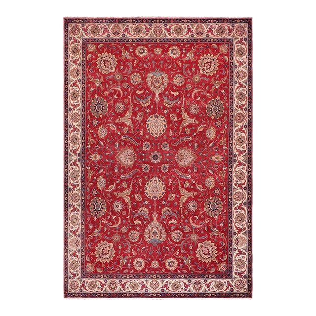 Shabby Chic Tabriz Red/Beige Wool Rug - 10'3'' X 13'2'' For Sale