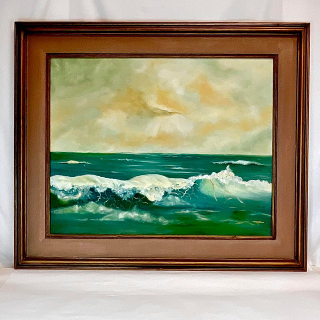 1972 Vintage Coastal Impressionist Original Seascape Oil Painting - Artist Signed, Framed For Sale - Image 6 of 12