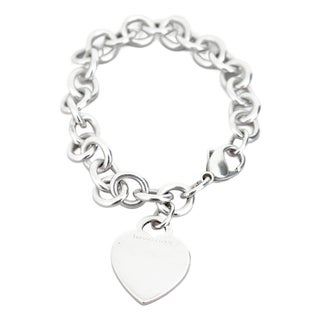 Vintage Tiffany & Co Sterling Silver Cable Link Bracelet With Heart Tag / Charm For Sale