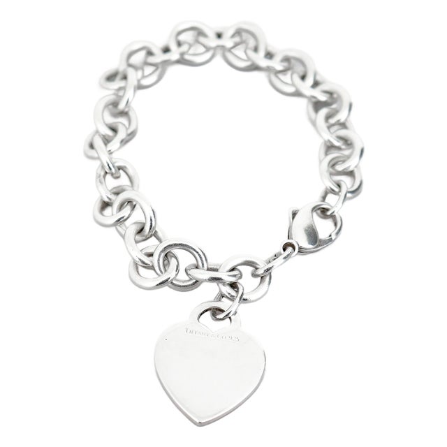 Vintage Tiffany & Co Sterling Silver Cable Link Bracelet With Heart Tag / Charm For Sale
