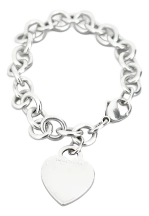 Vintage Tiffany & Co Sterling Silver Cable Link Bracelet With Heart Tag / Charm