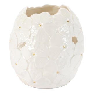 White Floral Embossed Ceramic Vase (Set of 2) For Sale