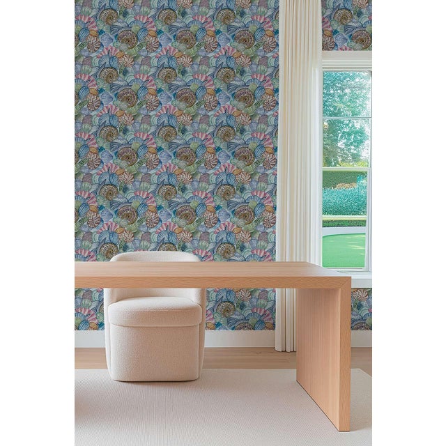 Blue Shell of a Good Time Grasscloth Wallpaper by House Party | Ocean Blue | 8 Yards For Sale - Image 8 of 12
