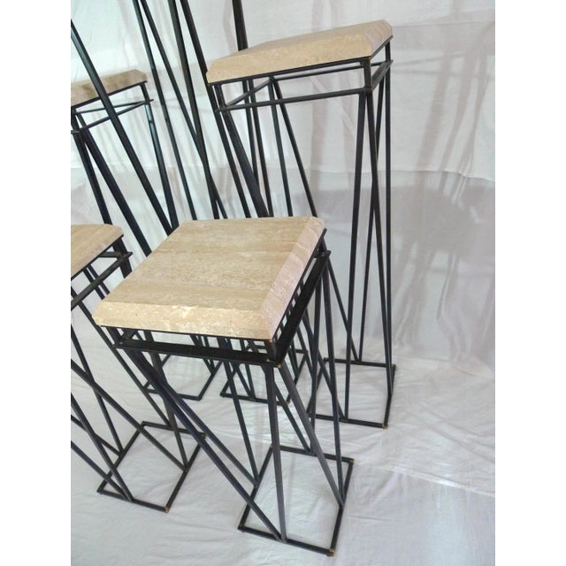 Mid 20th Century Modern Travertine and Metal Pedestals in the Manner of Paul Evans- 5 Pieces For Sale In San Francisco - Image 6 of 10