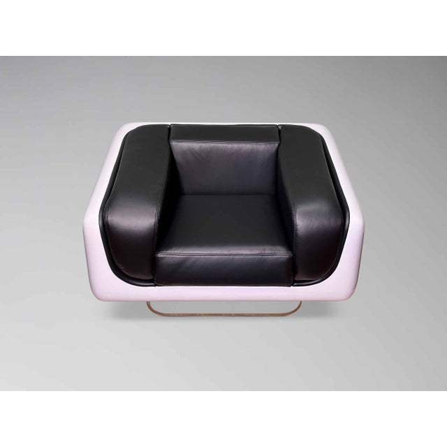 Black Restored William Andrus Steelcase Fiberglass Lounge Chair Black Leather Lucite Base For Sale - Image 8 of 11