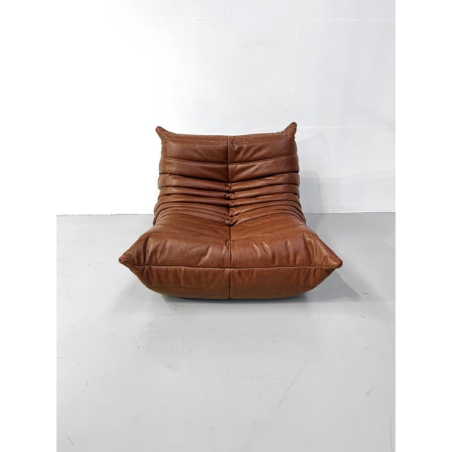 French Togo Lounge Chair in Dark Cognac Leather by Michel Ducaroy for Ligne Roset For Sale - Image 6 of 13