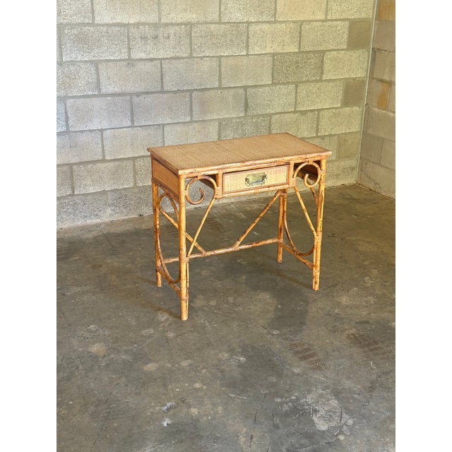 1970s British Colonial Style Burnt Bamboo, Cane, and Rattan Desk or Console For Sale - Image 11 of 12
