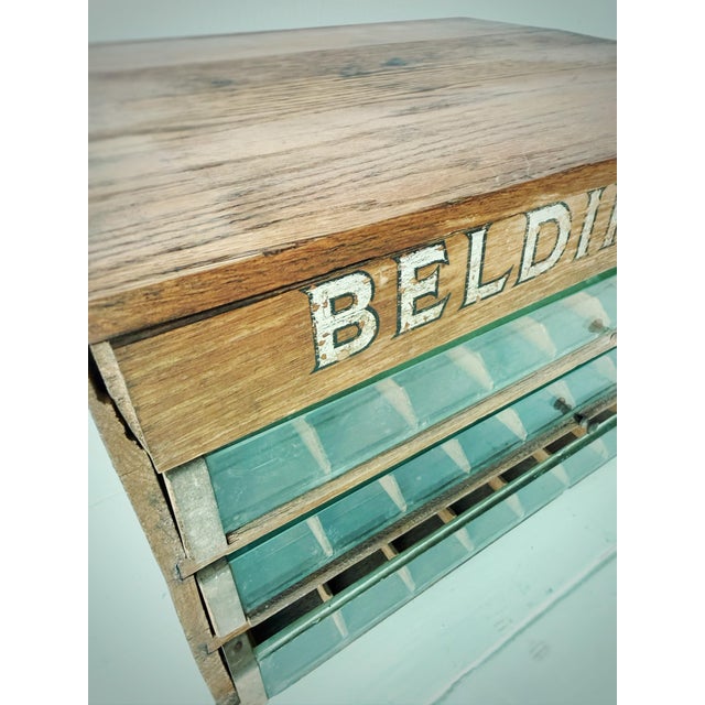 American Antique Belding’s Silk Oak Countertop Thread Cabinet With Glass Drawers | Early General Store Display | C. 1900–1920 For Sale - Image 3 of 12