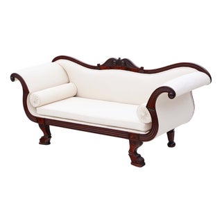 Antique Mahogany Scroll Arm Sofa, 19th Century For Sale