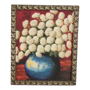 Mid 20th Century Modern Style Floral Bouquet Still Life Custom Framed Painting