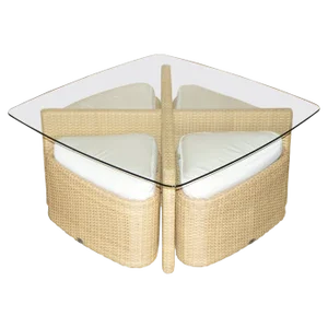 Garden Table and Stool Set on Wheels Glass with Wicker, Set of 5