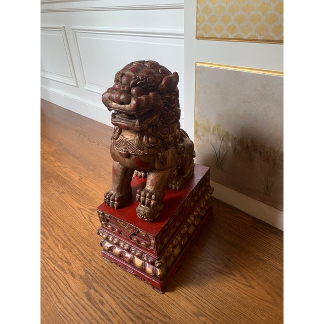 Traditional Antique Gilded Foo Lions - a Pair For Sale - Image 3 of 12