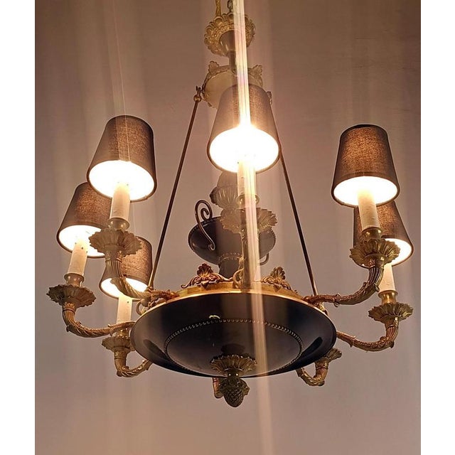 Large Italian Empire Style Chandelier with Tôle and Gilt Bronze Details, 1940s For Sale - Image 9 of 17