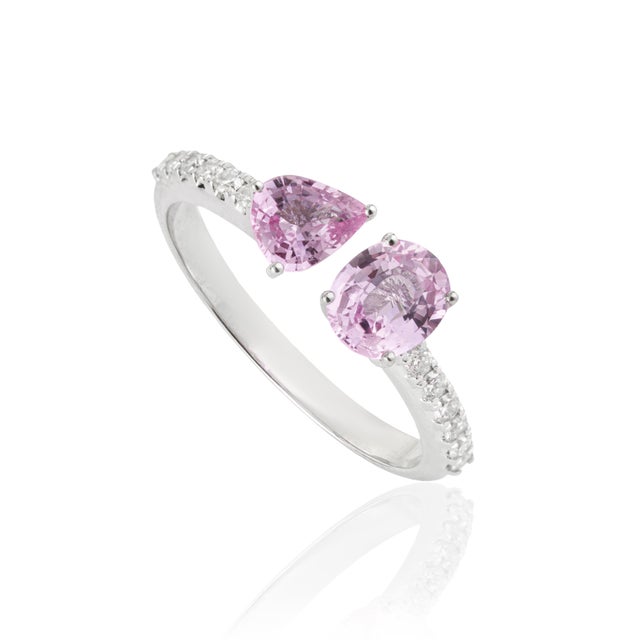 Toi Et Moi Pink Sapphire & Pave Diamond Open Bypass Ring 1.3ct in 14k Gold Size 6 For Sale - Image 4 of 16