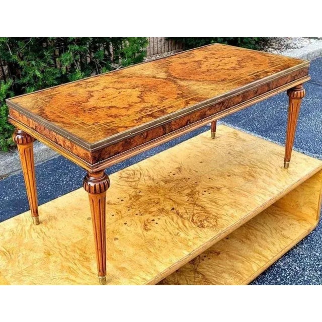 Wood Hollywood Regency Bookmatched Burl Top Coffee Table For Sale - Image 7 of 7