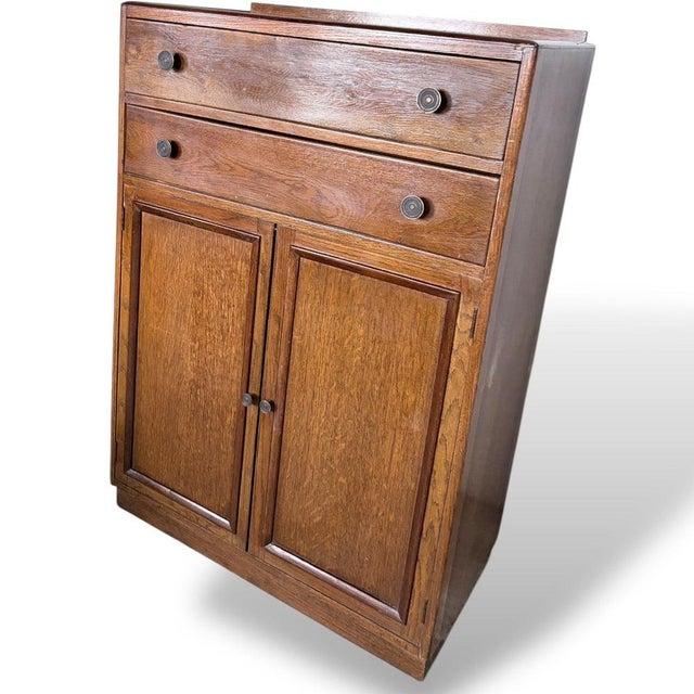 Brown Vintage Arts and Crafts Oak Pantry Cabinet with Drawers, 1950s For Sale - Image 8 of 10