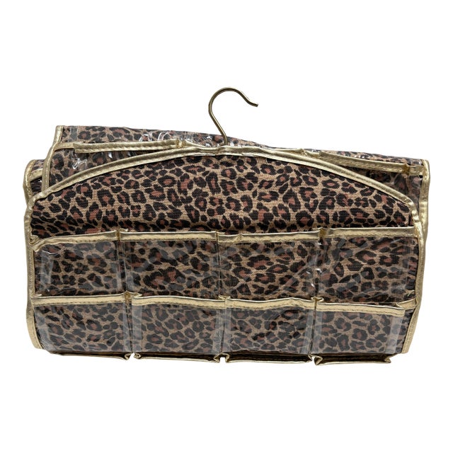 Large Vintage Cheetah Patterned Jewelry Organizer Travel Bag For Sale