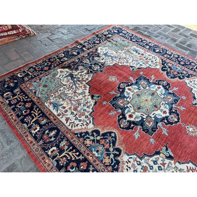 Fine Hand Knotted Tribal Serapi Rug For Sale - Image 4 of 6