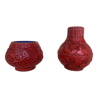 Chinese Carved Cinnabar Vessels - a Pair For Sale