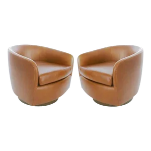 Sycamore-colored Tilt Swivel Club Lounge Chairs by Milo Baughman - A Pair