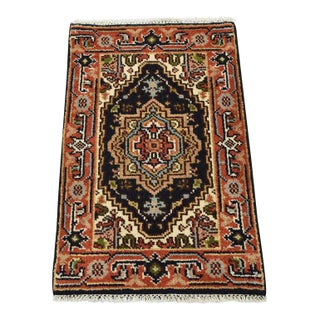 Heriz Rug 2′ X 3′ Blue Wool Tribal Hand-Knotted Oriental Carpet For Sale