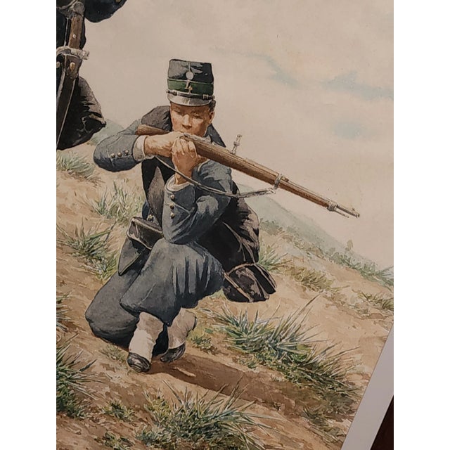 Late 19th Century Juan Sannuy (1850-1905) Listed Artist 1898 Watercolor Soldiers in Field For Sale - Image 5 of 12