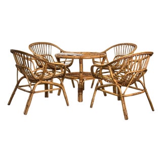 Rattan and Bamboo Living Room Set, Set of 5 For Sale
