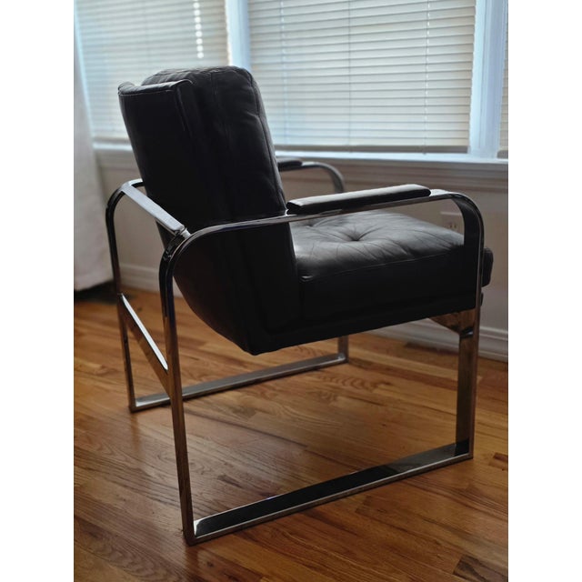 Chrome 1965 American Modernist Flat-Bar Lounge Chairs for Bloomingdale’s - A Pair For Sale - Image 8 of 9