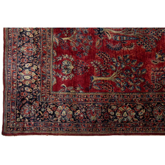 Textile Red Antique Persian Sarouk Wool Rug For Sale - Image 7 of 12