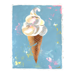 Soft Serve in a Waffle Cone - Fun Dessert Mixed Media Painting on Paper Original Artwork by Kellie Newsome