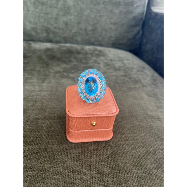 Bochic "Capri" Vintage Diamond & Oval Shape Blue Topaz & Set In 18K Gold & Silver For Sale - Image 18 of 18