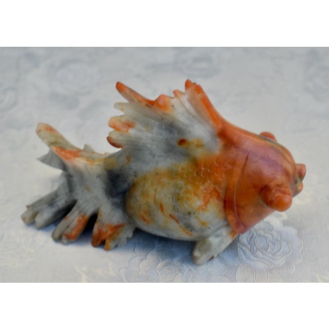 Chinese Carved Soapstone Goldfish Vintage Koi Figurine For Sale - Image 15 of 16