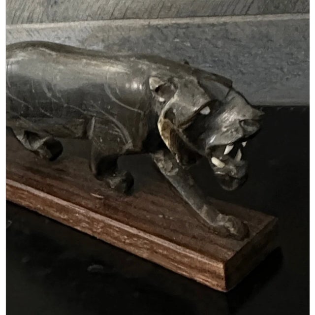 Vintage Carved Buffalo Horn Panther Sculpture Truly unique, this art deco stylized sculpture is a stunning example of folk...