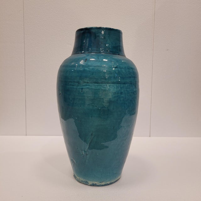 20th Century Turquoise Glazed Ceramic Vase, France, 1970s For Sale - Image 6 of 13