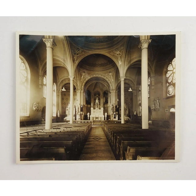 Vintage 1941 silver gelatin sepia toned photograph of the interior of Ft. Madison, Iowa Sacred Heart Church. Unsigned,...