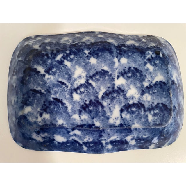Antique 19th century Spongeware decorated blue and white stoneware platter, probably from Lancaster County, PA. A shaped,...