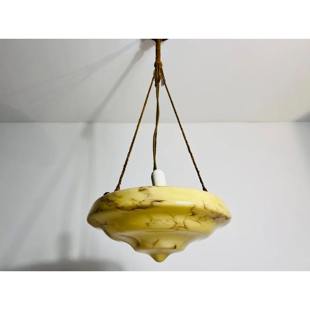 1930s Hand Carved Alabaster and Brass Ceiling Lamp, Germany, 1930s For Sale - Image 5 of 11