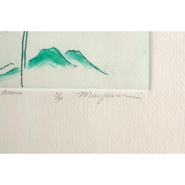 Wood 1982 Vintage Original Etching Titled "String Beans" Signed by Japanese Artist Mayumi Oda For Sale - Image 7 of 8