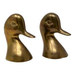 Vintage Brass Duck Bookends - a Pair For Sale