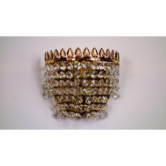 Gold 24K Brass Lead Crystal Wall Lamps from Palwa, 1960s, Set of 2 For Sale - Image 8 of 8