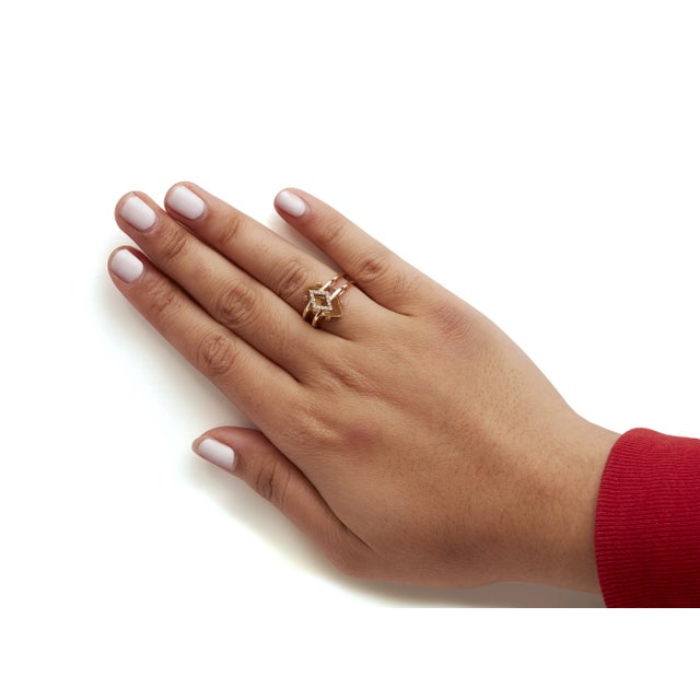 Early 21st Century 14K Yellow Gold 15x15 MM Marquise Cut Yellow Topaz and Diamond Accent Statement Cocktail Ring For Sale - Image 5 of 6