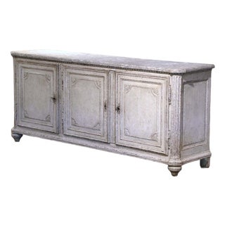18th Century French Louis XIV Painted Enfilade Buffet With Faux Marble Top For Sale