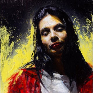 The Last Remaining Breath by Daire Lynch | Oil on Panel Portrait of a Woman with Dark Hair For Sale