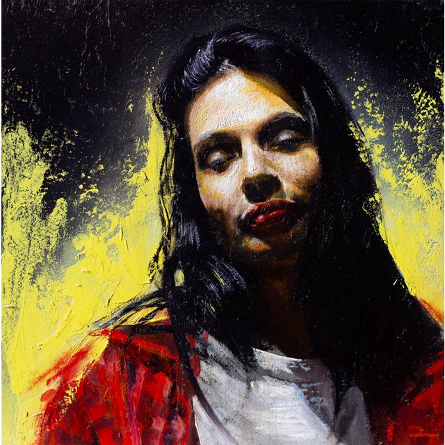 The Last Remaining Breath by Daire Lynch | Oil on Panel Portrait of a Woman with Dark Hair For Sale