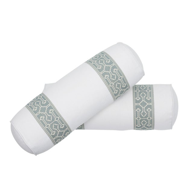 Contemporary Contemporary Schumacher Filbert Tape + Piet Performance Linen Bolster Pillow For Sale - Image 3 of 6