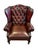 English Chesterfield Wingback Armchair in Dark Red Leather For Sale - Image 3 of 5