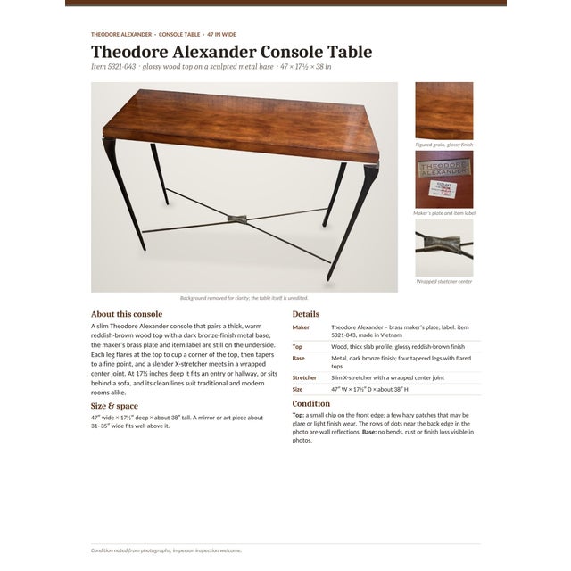 Theodore Alexander 1990s Theodore Alexander Ateliers De Madeleine Console Table For Sale - Image 4 of 5