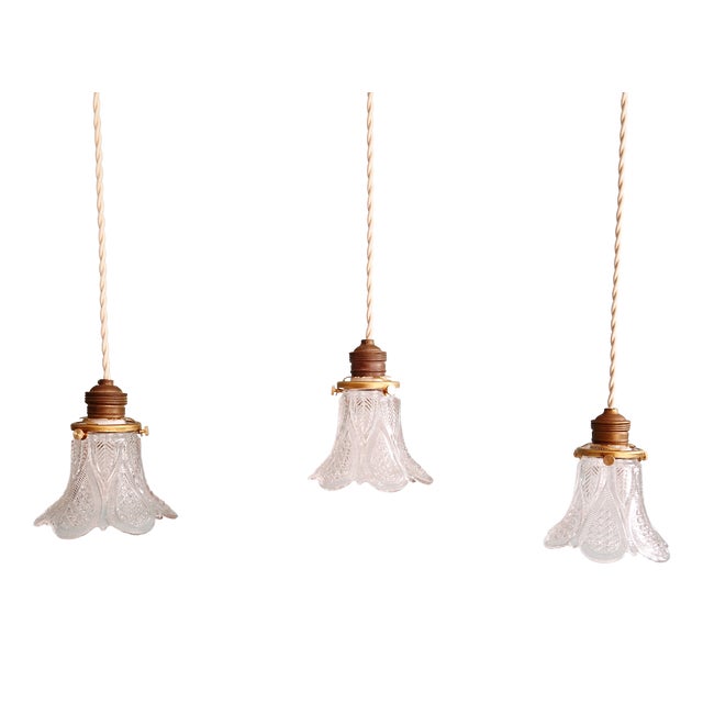 Art Deco Pendant Lights in Clear Glass, 1920s-1930s, Set of 3 For Sale